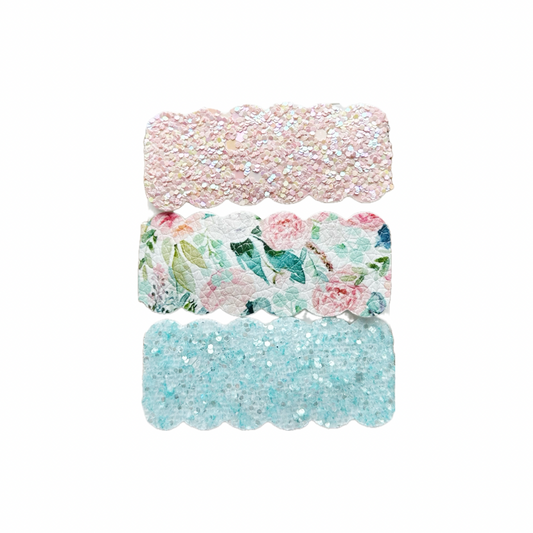 Pastel Floral Faux Leather Chunky Glitter Snap Clip Set