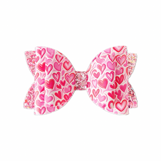 All The Hearts Chunky Glitter Faux Leather Double Stack Bow|Headband