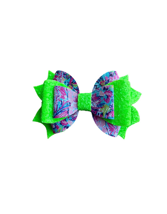 Lime Green Floral Triple Stack Faux Leather Bow| Headband