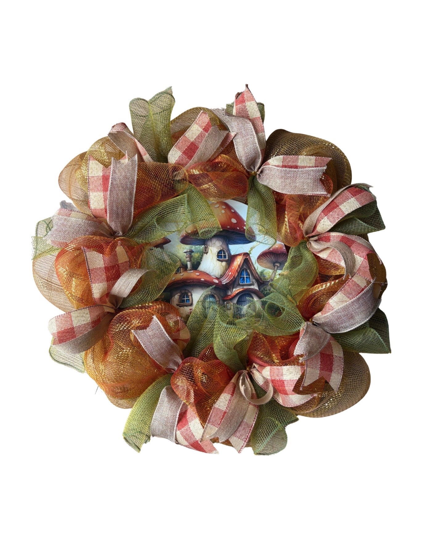 Mushroom Cottage Poly Mesh Wreath