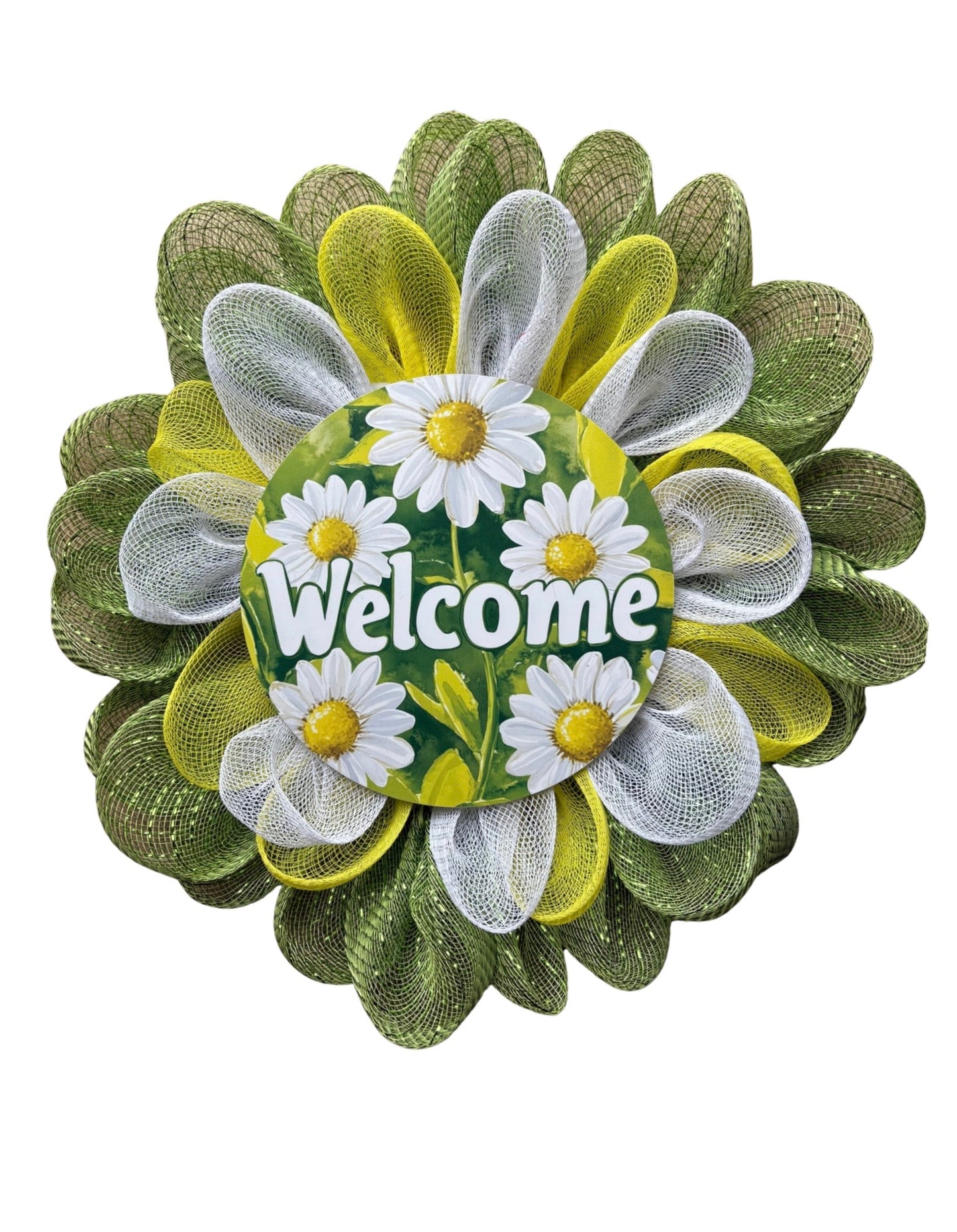 Daisy Welcome Poly Mesh Wreath