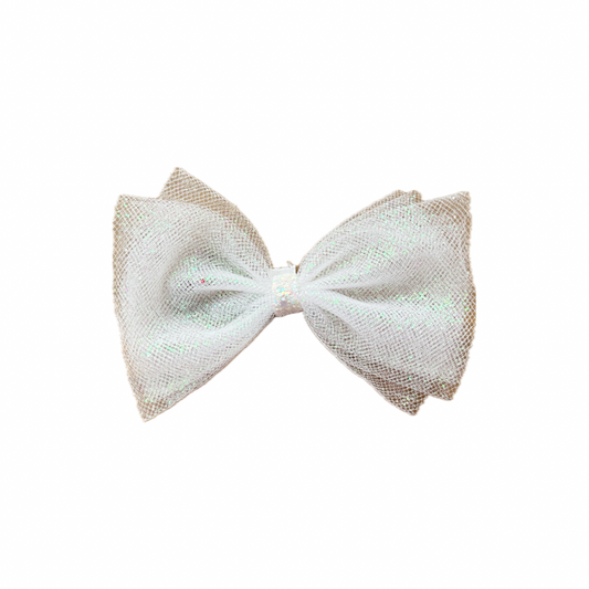 White Shimmer Tulle Bow|Headband