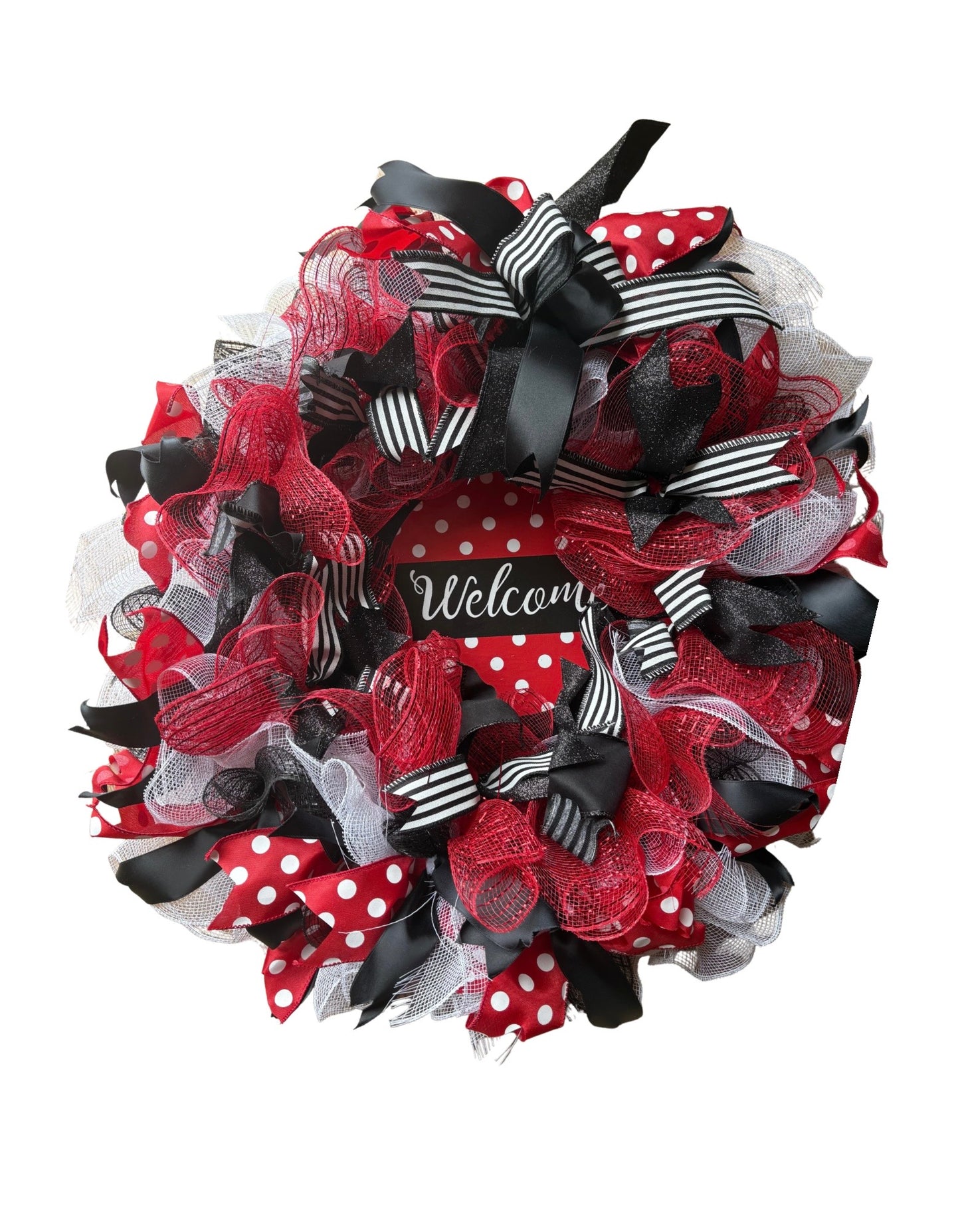 Polka Dot Welcome Poly Mesh Wreath