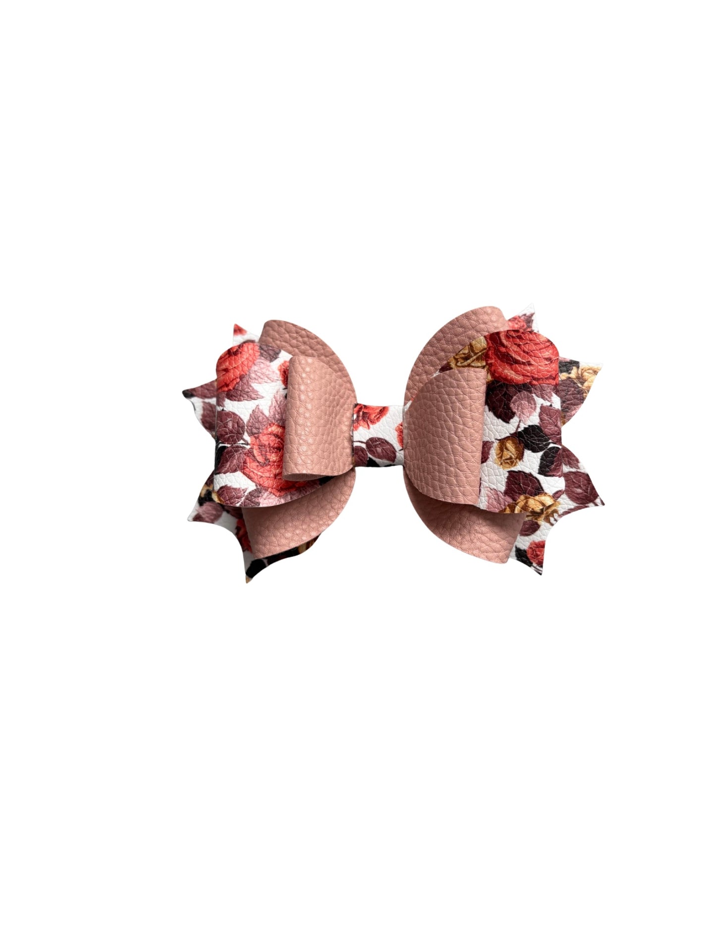 Blush Floral Faux Leather Triple Stack Bow|Headband