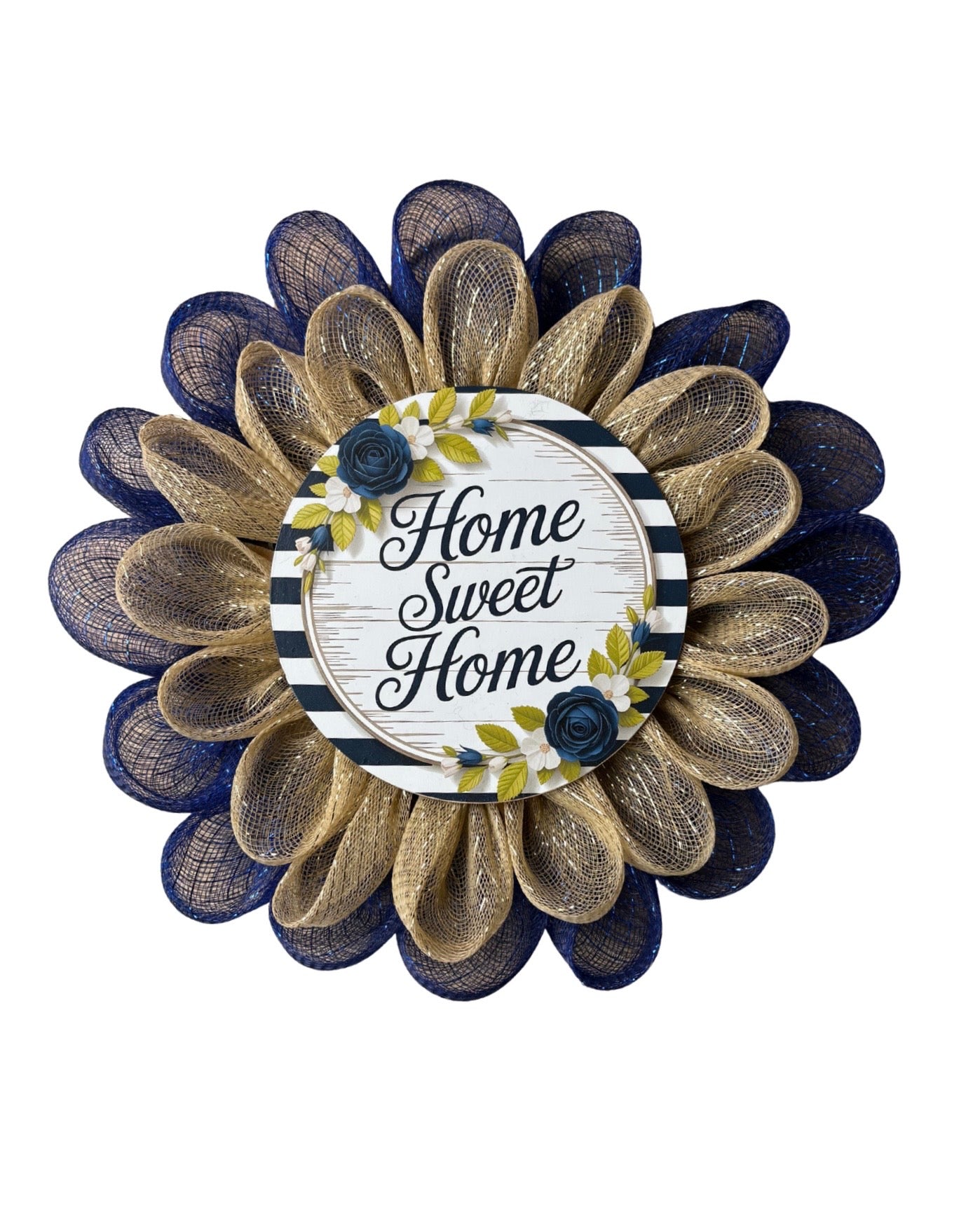 Navy Blue Home Sweet Home Poly Mesh Wreath