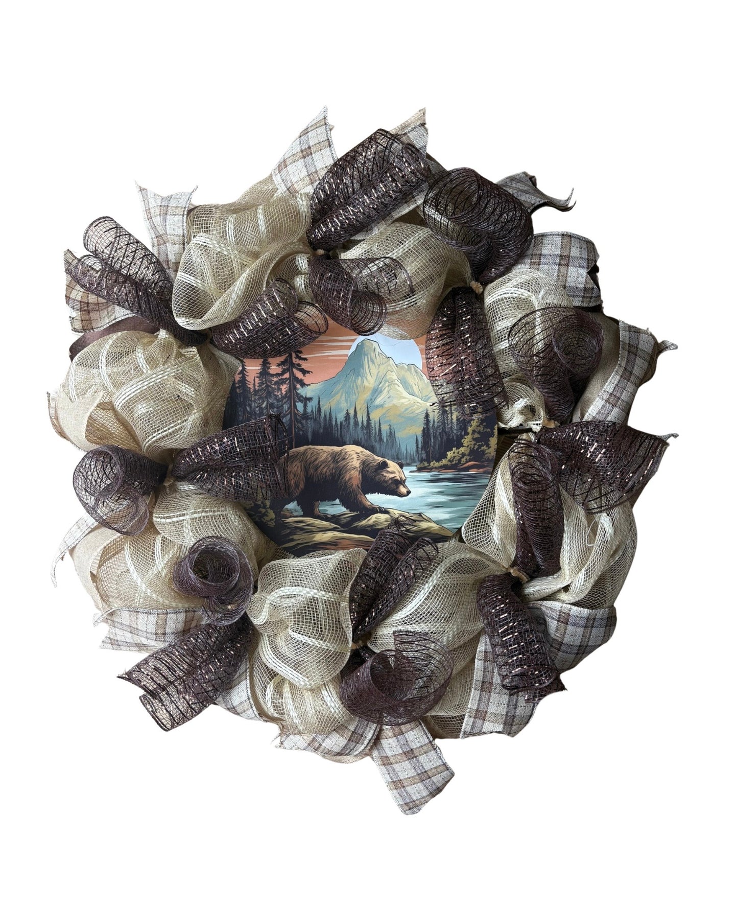 Brown Bear Poly Mesh Wreath