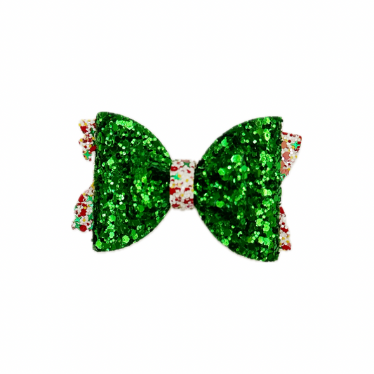 Christmas Confetti Faux Leather Chunky Glitter Double Stack MINI Bow|Headband