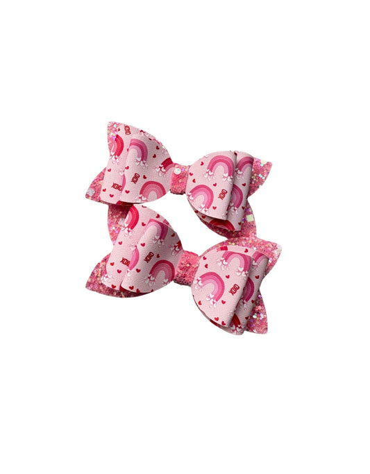 Pink Rainbows Faux Leather Double Stack Piggy Set