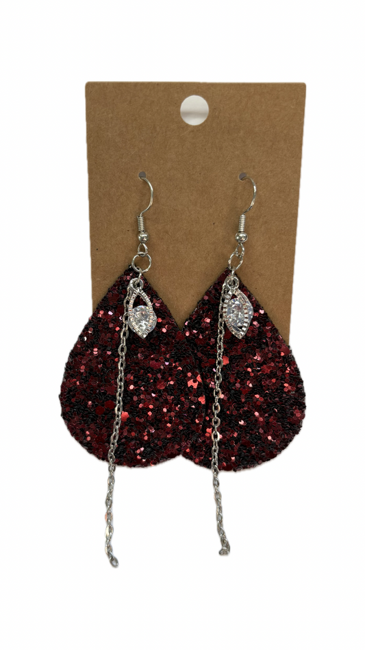 Maroon Teardrop Faux Leather Earring