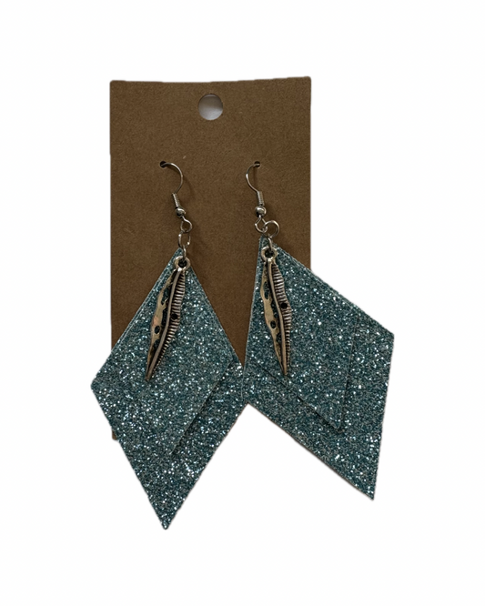 Blue Diamond Faux Leather Earrings