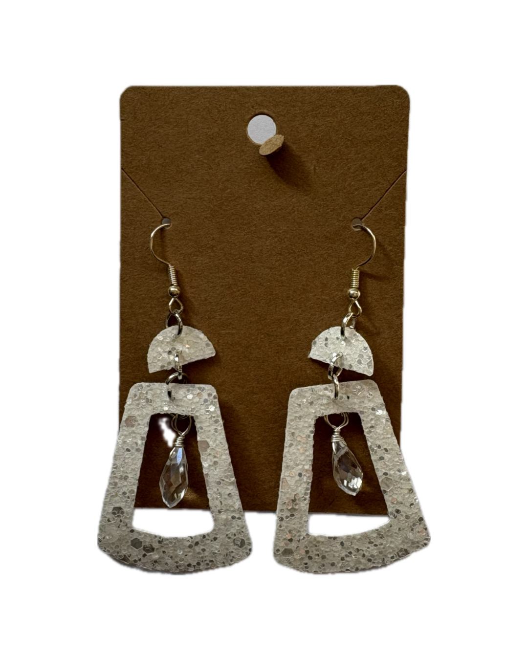 White Geometric Faux Leather Earrings