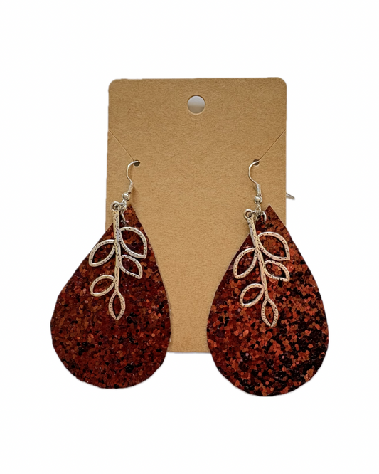 Brown Leaf Faux Leather Earrings